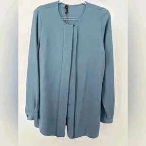 NWT LORO PIANA 100% Silk  Button Down Blouse Blue IT 42 US6